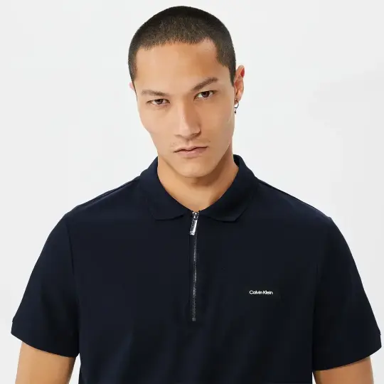 Calvin Klein Smooth Cotton Zip Polo Lacivert - 2