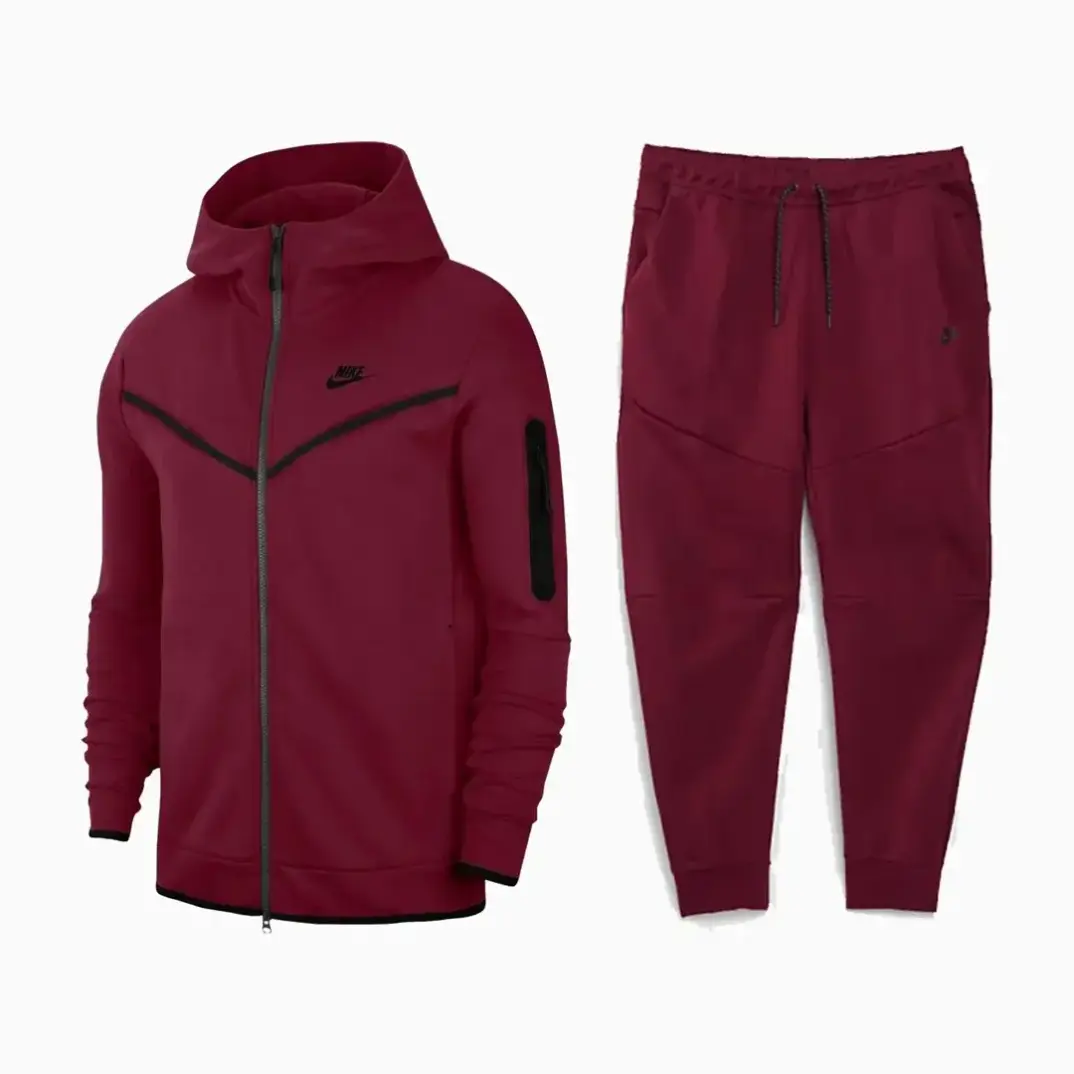Tech Fleece Kapüşonlu Üst ve Eşofman Altı Bordo Set - 1