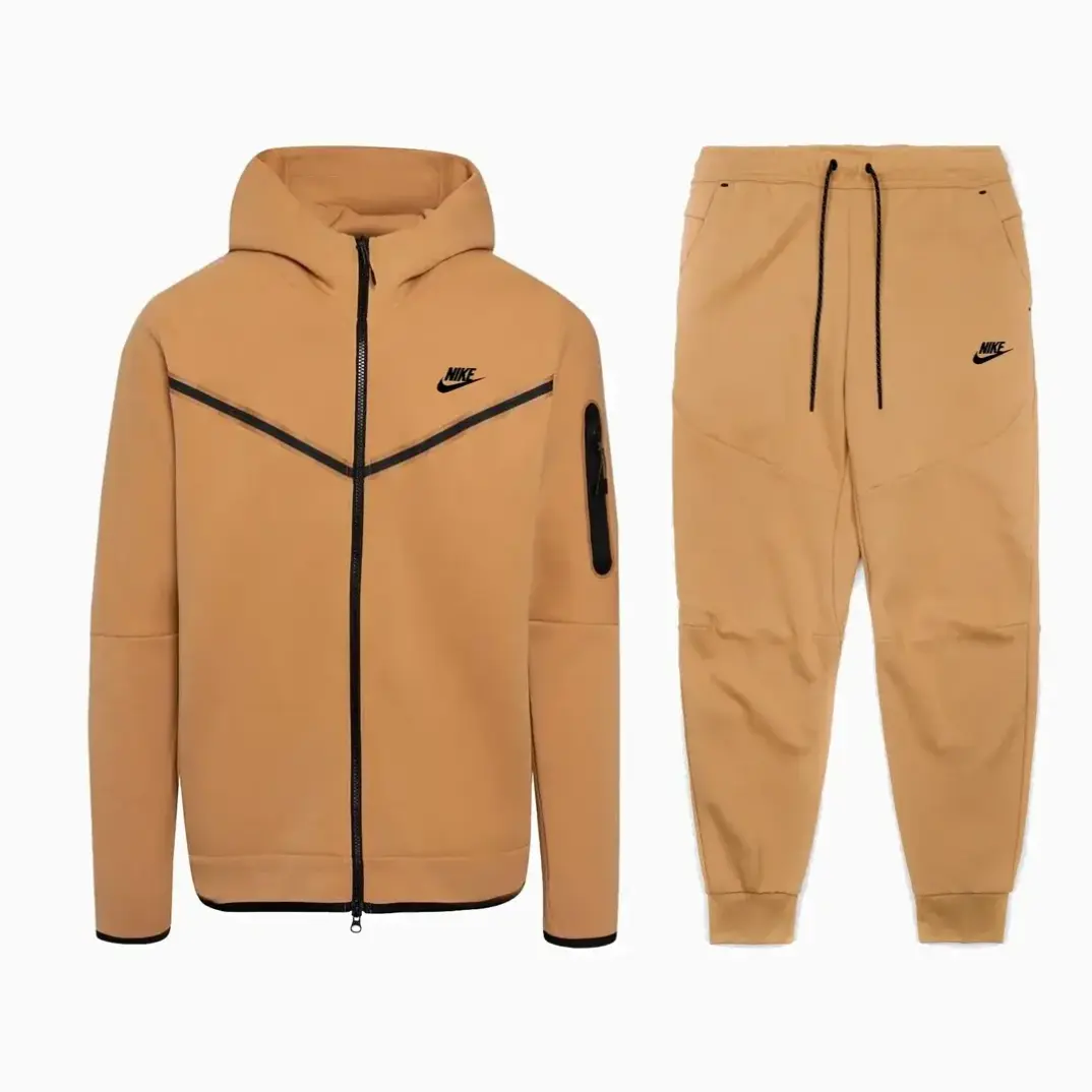 Tech Fleece Kapüşonlu Üst ve Eşofman Altı Brown Set - 1