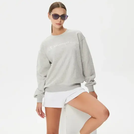 Tonal Embroidery Fleece Kadın Sweatshirt Gri