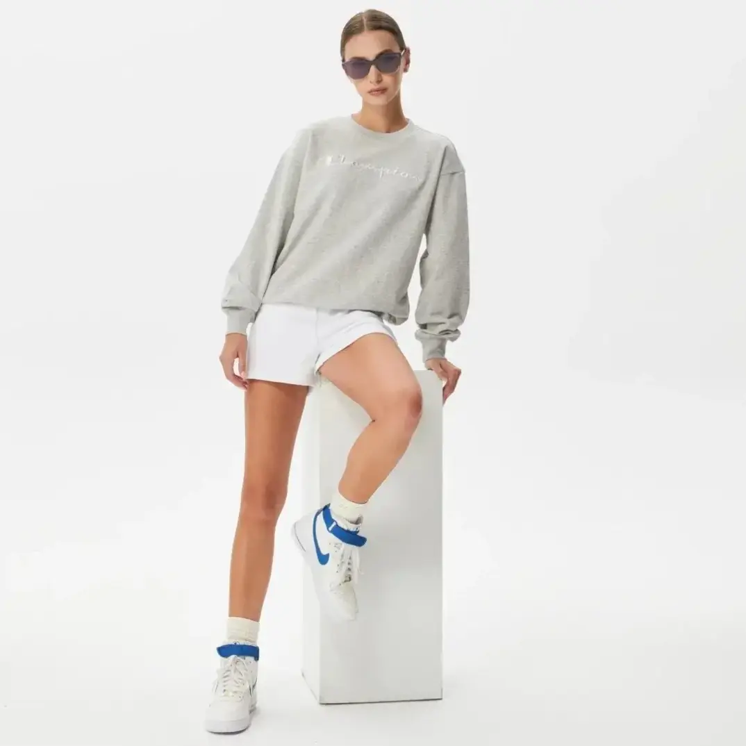 Tonal Embroidery Fleece Kadın Sweatshirt Gri - 3