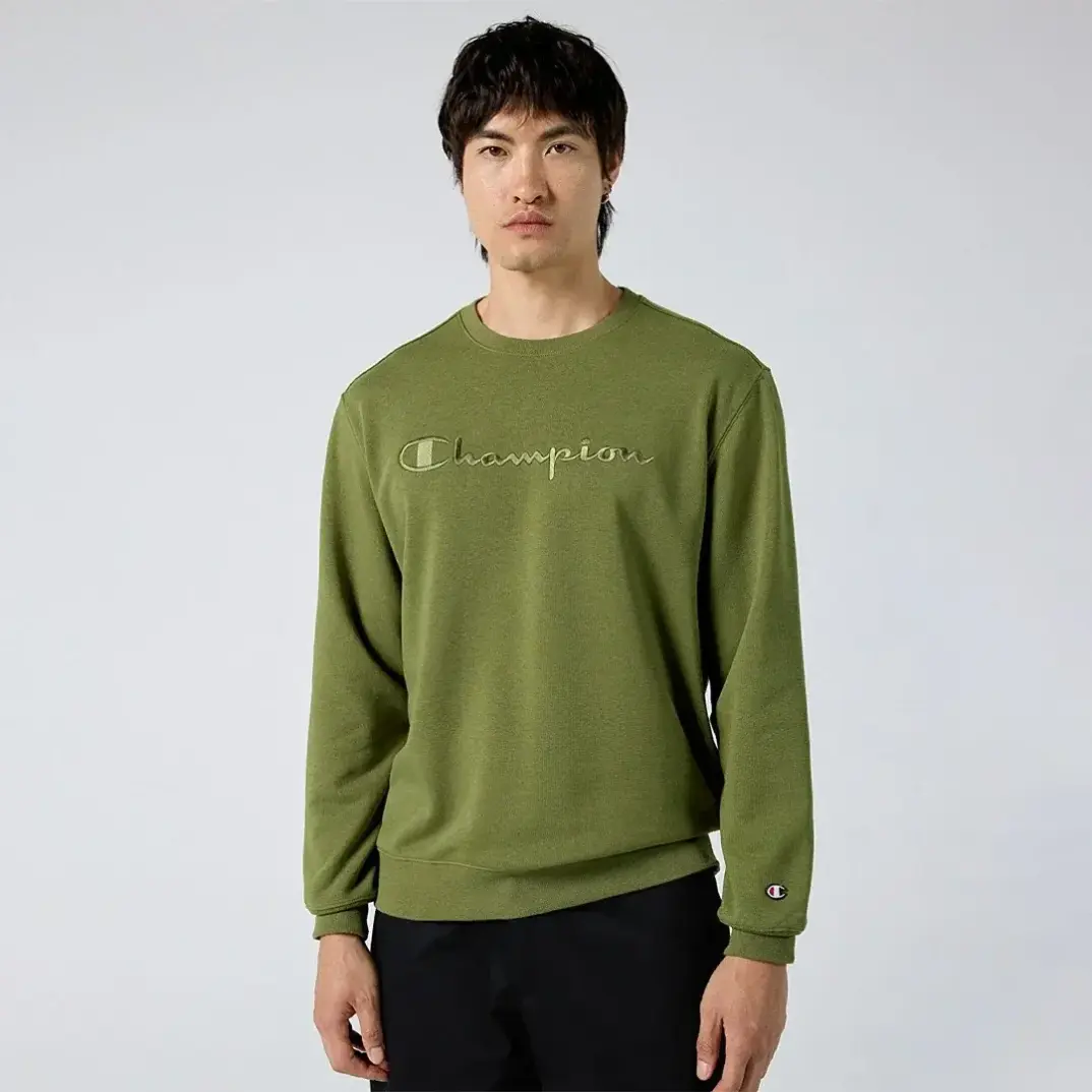 Tonal Embroidery Fleece Sweatshirt Yeşil - 1