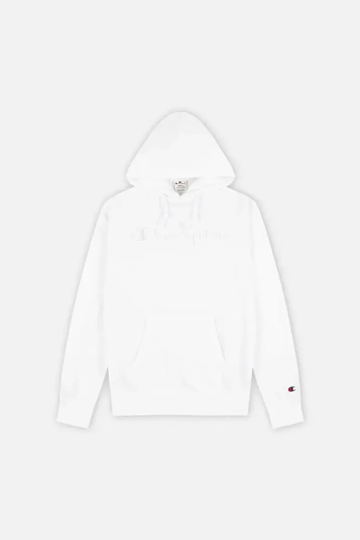 Tonal Embroidery Heavy Cotton Hoodie Beyaz - 1